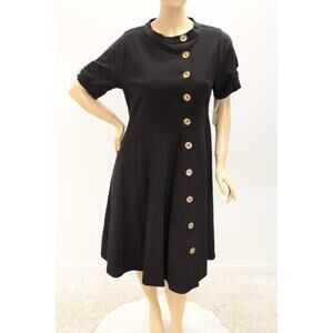 NEW Unique Vintage black asymmetrical button woven swing dress XL Old Money NWOT
